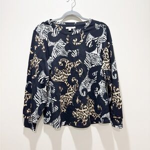 CHICOS Women’s Mixed Animal Print Long Sleeve Top Cotton Modal Blend Size Large